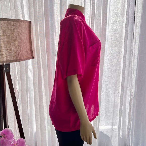 Vintage Fenn Wright & Mason Fuchsia Pink Silk Button Up Blouse Size M Medium - Picture 3 of 4